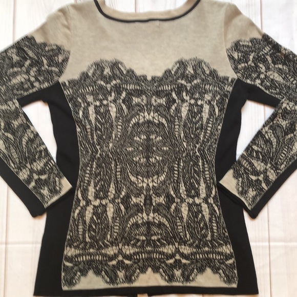 Nic+Zoe Taupe & Black Lace Look Button Front Cardigan Sweater Women’s small EUC - Picture 2 of 14